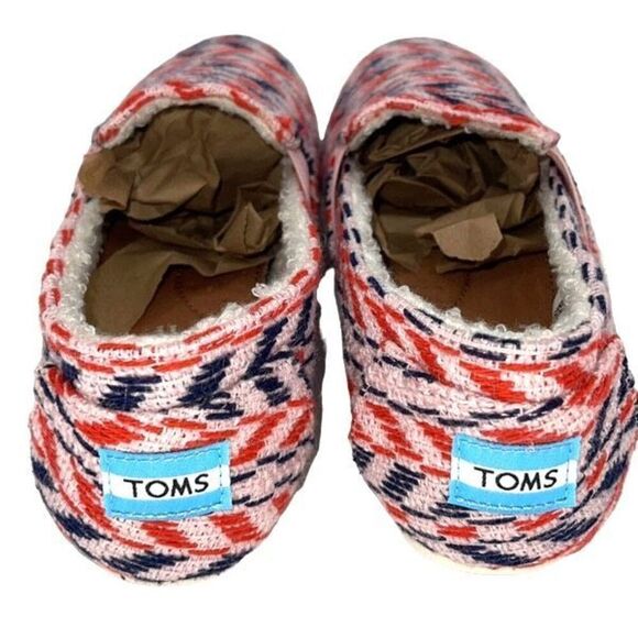 TOMS‎ Womens Alpargatas Chevron Redondo Faux Shearling Flats Pink Blue 7.5 NWOT - Picture 5 of 8